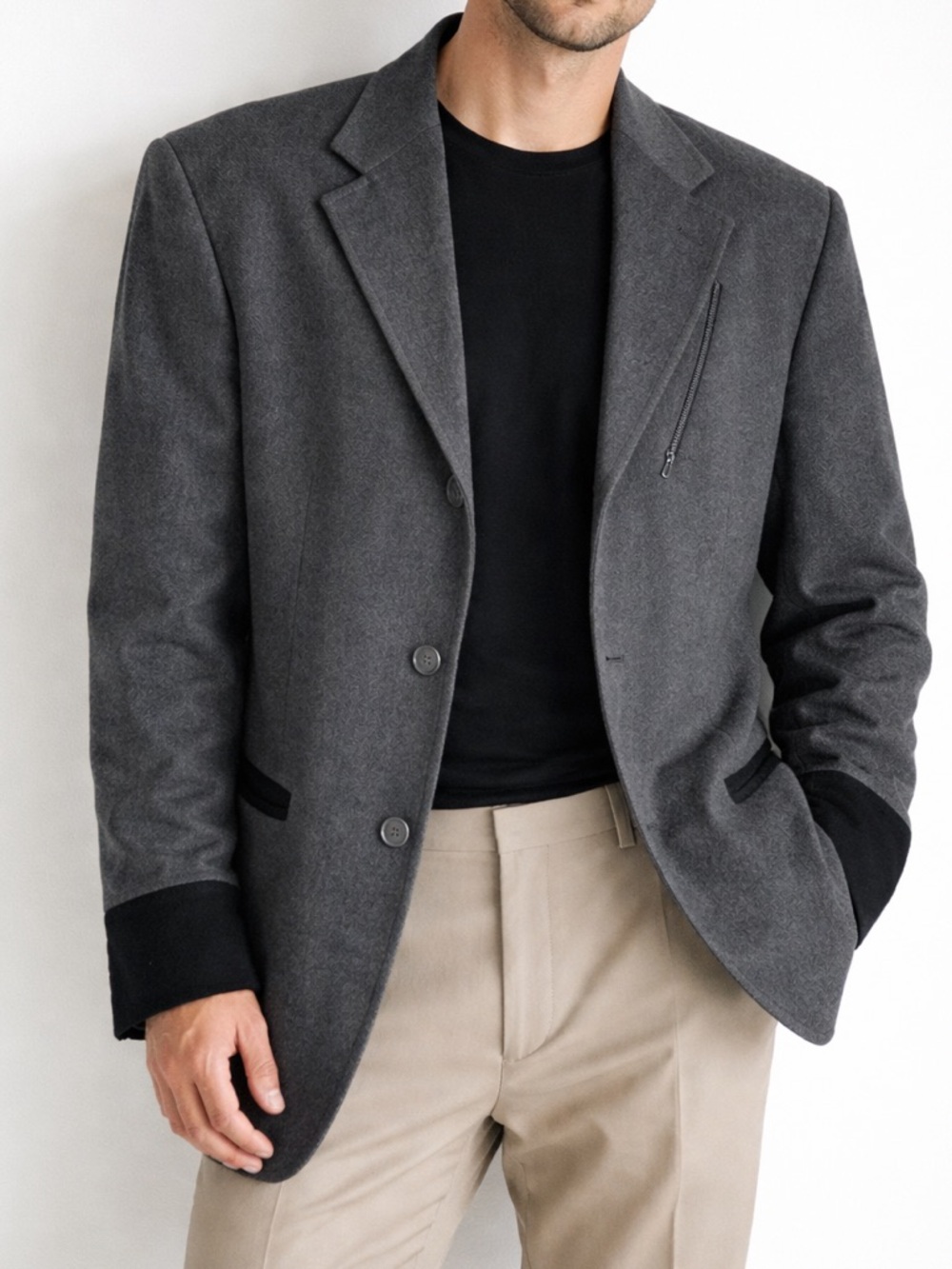 American Chang Gray Men's Wool-Blend Blazer - Classic Tailored Jacket